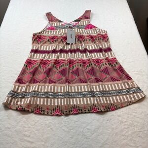 Tencole Tunic Top Womens XL Pink Tan New Geometric Aztec Sleeveless V-Neck